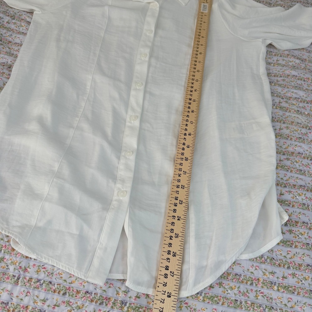 Free People White Silky Long Sleeve Button Down Blouse Textured Seam Detail XS - Picture 9 of 9